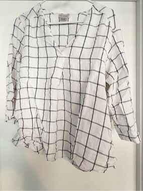 Van Heusen White Blouse with Black Windowpane Grid
